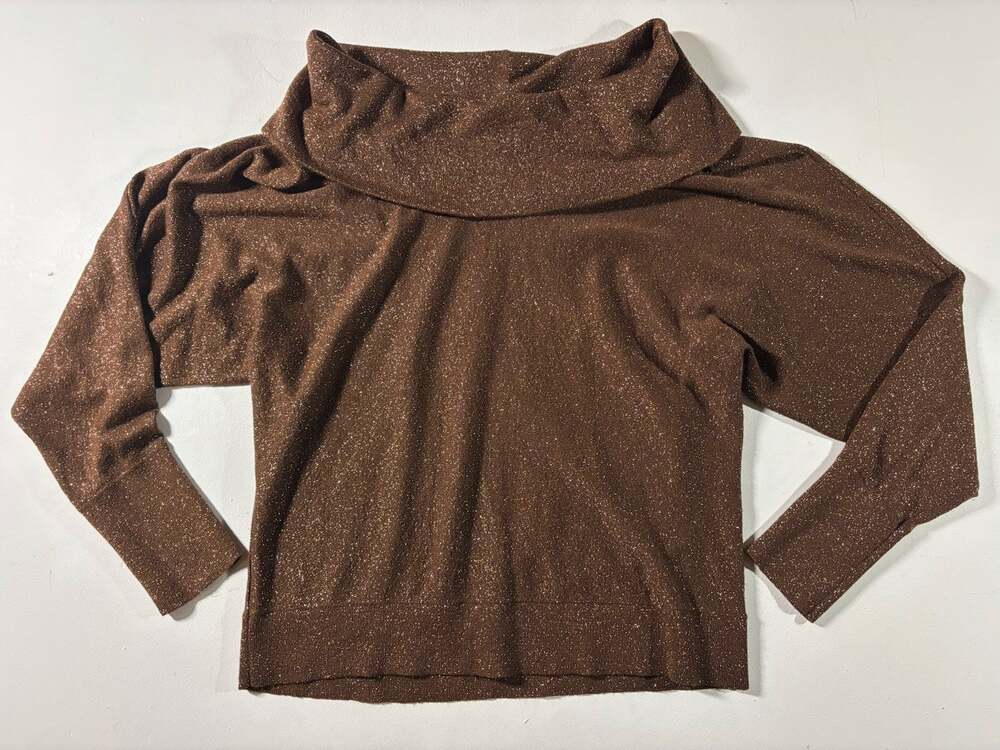INC Women’s Brown Metallic Gold Sparkle Cowl Neck Long Sleeve Sweater Size M